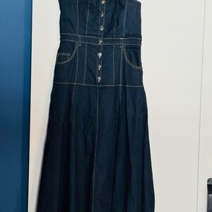 Cinq a sept  Dark Denim Button- dress with detegable straps